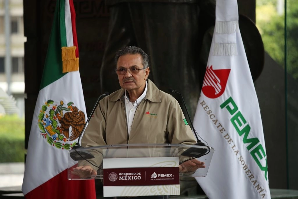 Octavio Romero Oropeza, director general de Petróleos Mexicanos, durante una conferencia de prensa, el 23 de agosto de 2021. Foto María Luisa Severiano
