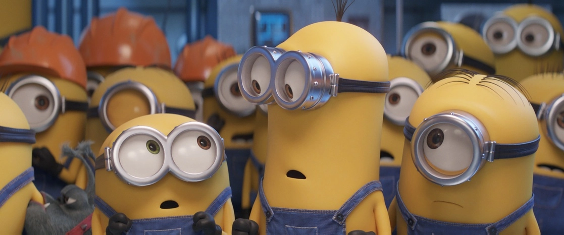 Los Minions, en primer plano desde la izquierda, Bob, Kevin y Stuart, en una escena de la cinta ‘Minions: The Rise of Gru’. Foto llumination Entertainment / Universal Pictures vía Ap