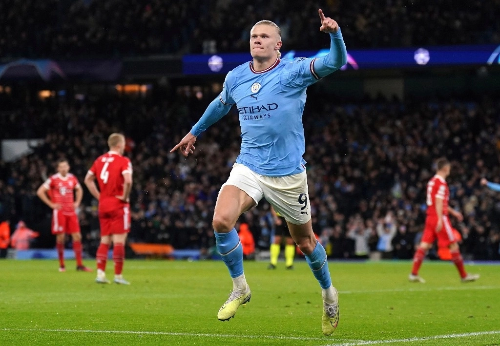 Con su gol ante el Bayern Munich, el noruego Erling Haaland lleva 11 tantos en Champions esta temporada, liderando la tabla de goleadores y anotando su tanto 45 de la presente temporada. Foto Ap.