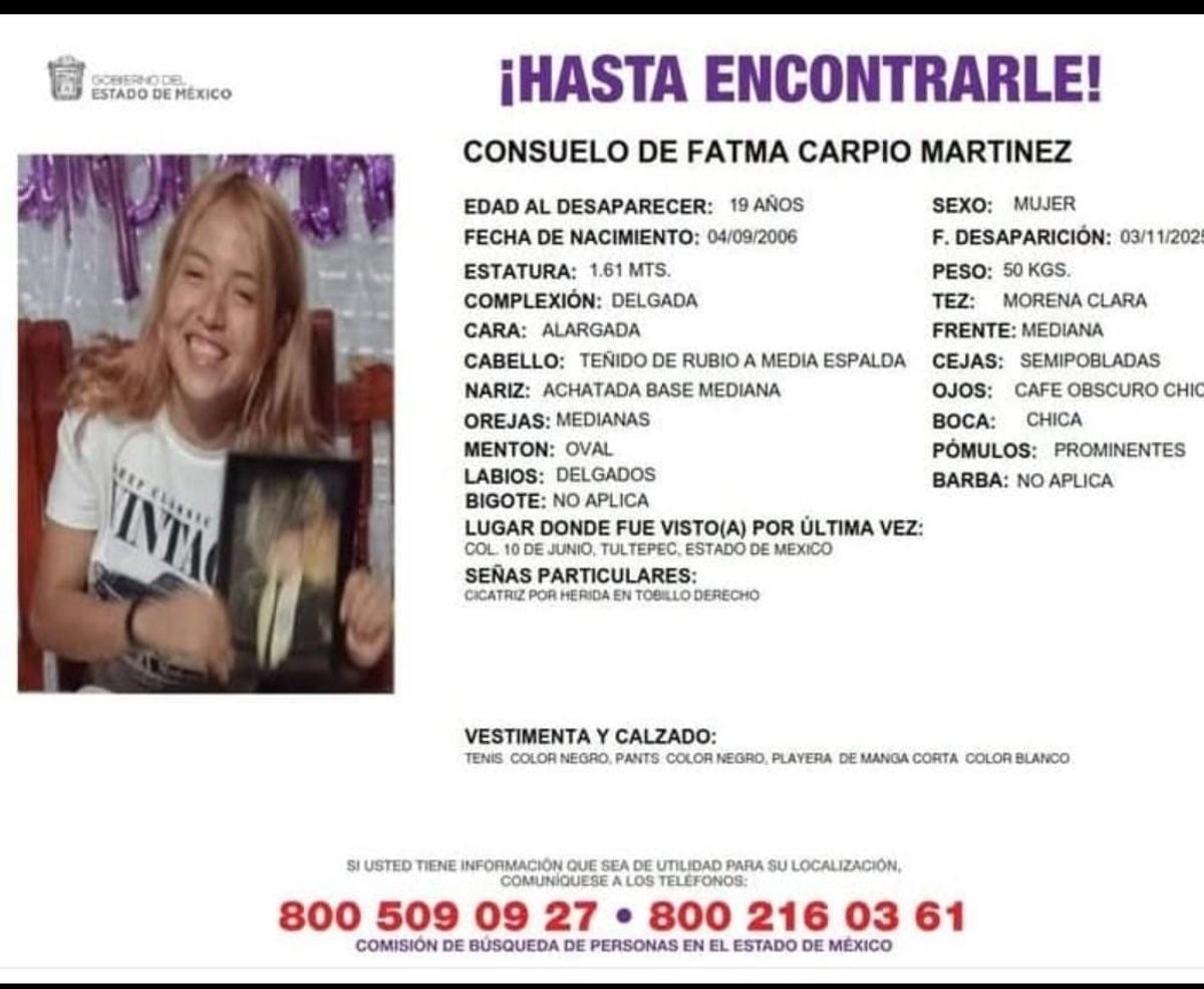 Boletín de búsqueda de Consuelo de Fátima Carpio. Imagen 