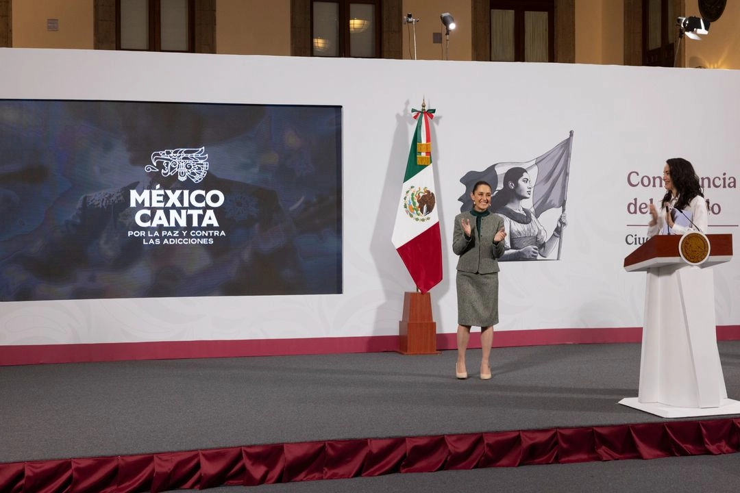 La secretaria de Cultura, Claudia Curiel de Icaza, durante la conferencia matutina en Palacio Nacional, el 4 de julio de 2025. 
