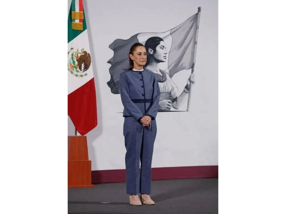 La presidenta Claudia Sheinbaum durante la conferencia de prensa matutina desde Palacio Nacional, el 25 de marzo de 2025. 

