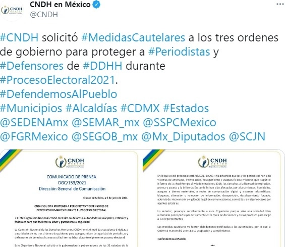 El organismo pide garantizar seguridad durante las elecciones.