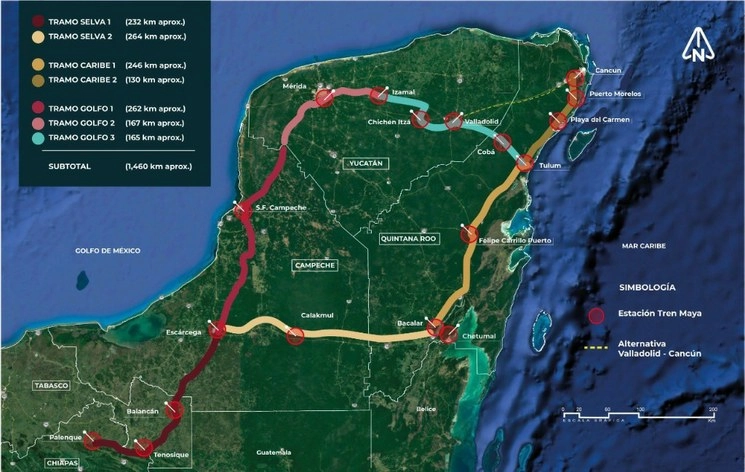 El proyecto del Tren Maya está pensado para impulsar el desarrollo del sureste mexicano. Foto Twitter @TrenMayaMX
