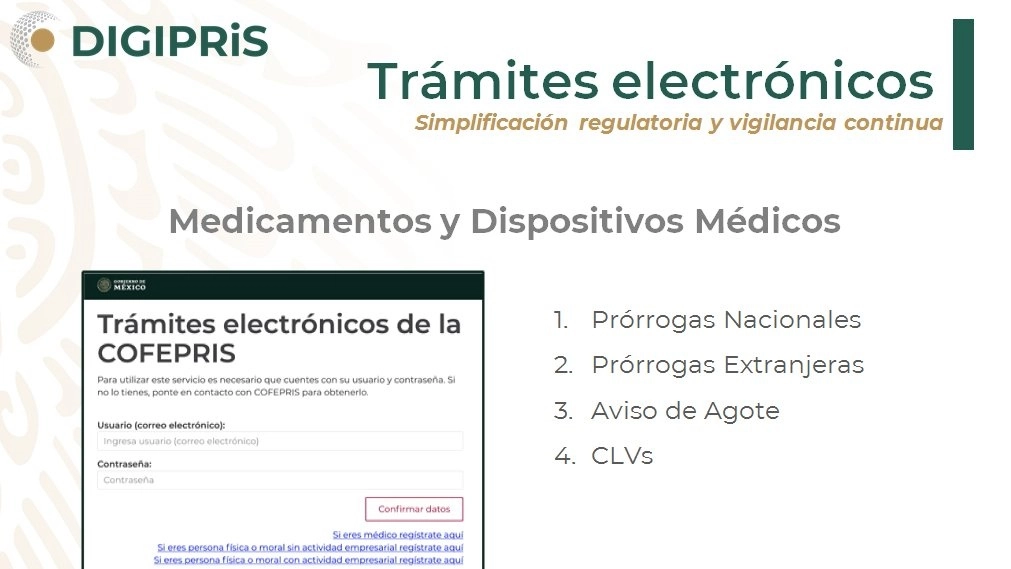 La Comisión Federal para la Protección contra Riesgos Sanitarios (Cofepris) presentó este viernes la plataforma electrónica DIGIPRiS de trámites y servicios. Imagen tomada de la cuenta de Twitter @COFEPRIS 