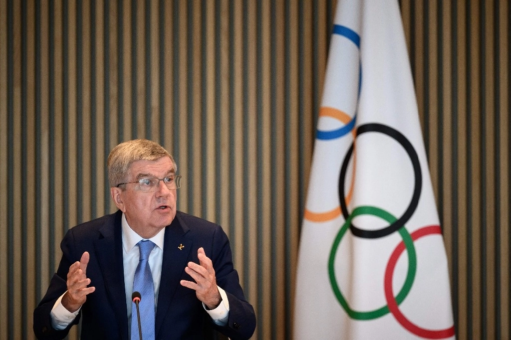 El presidente del COI, Thomas Bach, durante una reunión de la junta ejecutiva en Lausana, el 28 de marzo de 2023. Foto Afp