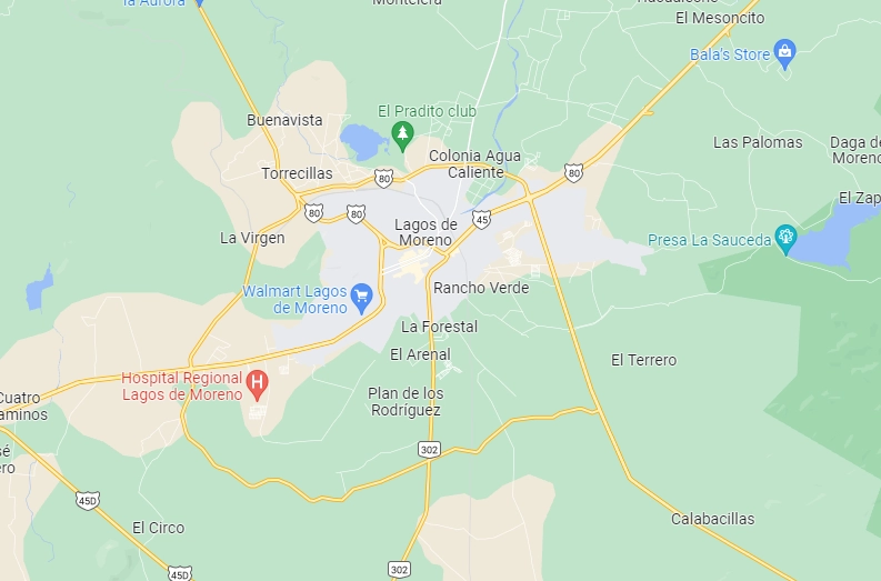 Colectivos localizaron una fosa clandestina con restos de 18 personas en Lagos de Moreno, Jalisco. Foto Google Maps