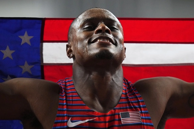 Christian Coleman ganó este viernes la final de 60 metros del Mundial de atletismo en pista cubierta de Glasgow. Foto Ap