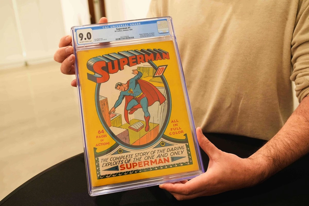 El cómic Superman No. 1, lanzado en 1939 por Detective Comics Inc., es una de las pocas copias conocidas que existen y que está en excelente estado. Foto