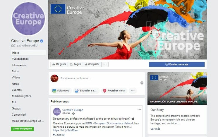 Compartirán en línea la producción financiada por la Europa Creativa. Captura de imagen de Facebook @CreativeEuropeEU