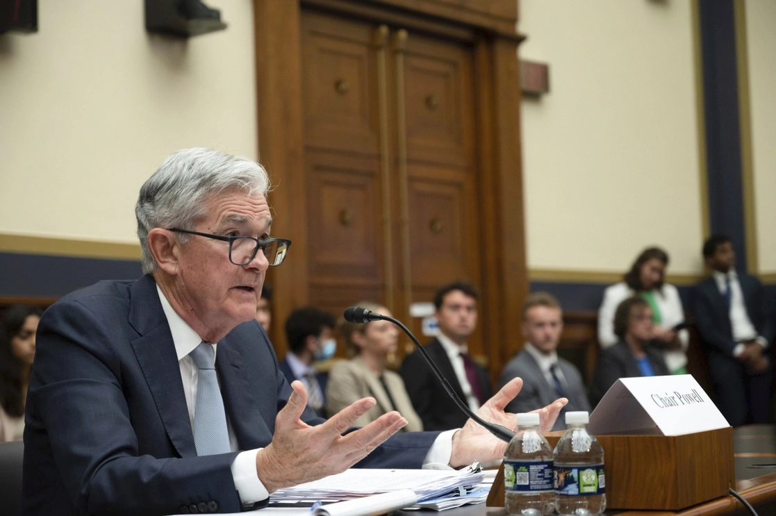 El presidente de la Reserva Federal, Jerome Powell, durante una audiencia con integrantes de la Comisión de Servicios Financieros de la Cámara de Representantes, el 23 de junio de 2022. Foto Ap
