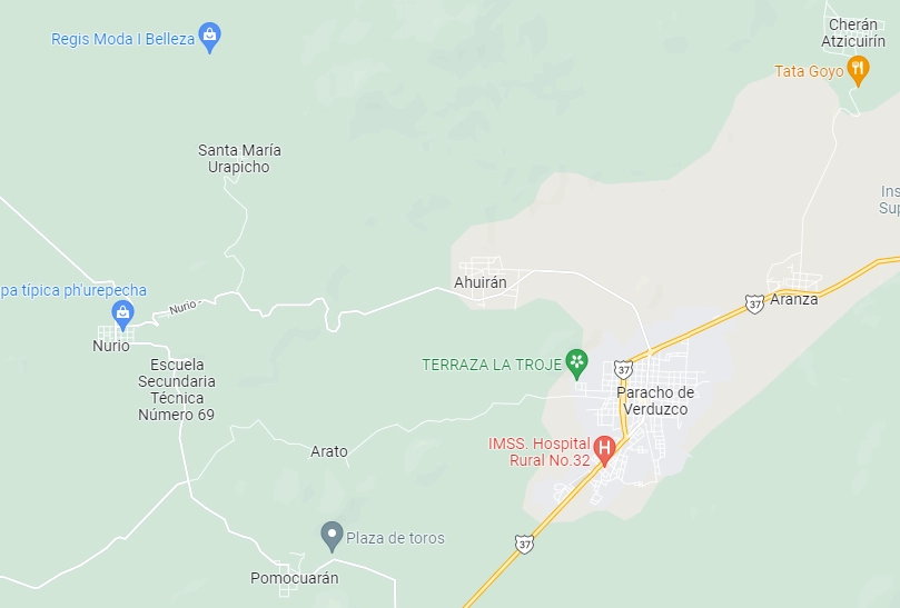 Comuneros de Urapicho, Michoacán mantienen retenidos a cinco funcionarios de la alcaldía de Paracho. Google Maps