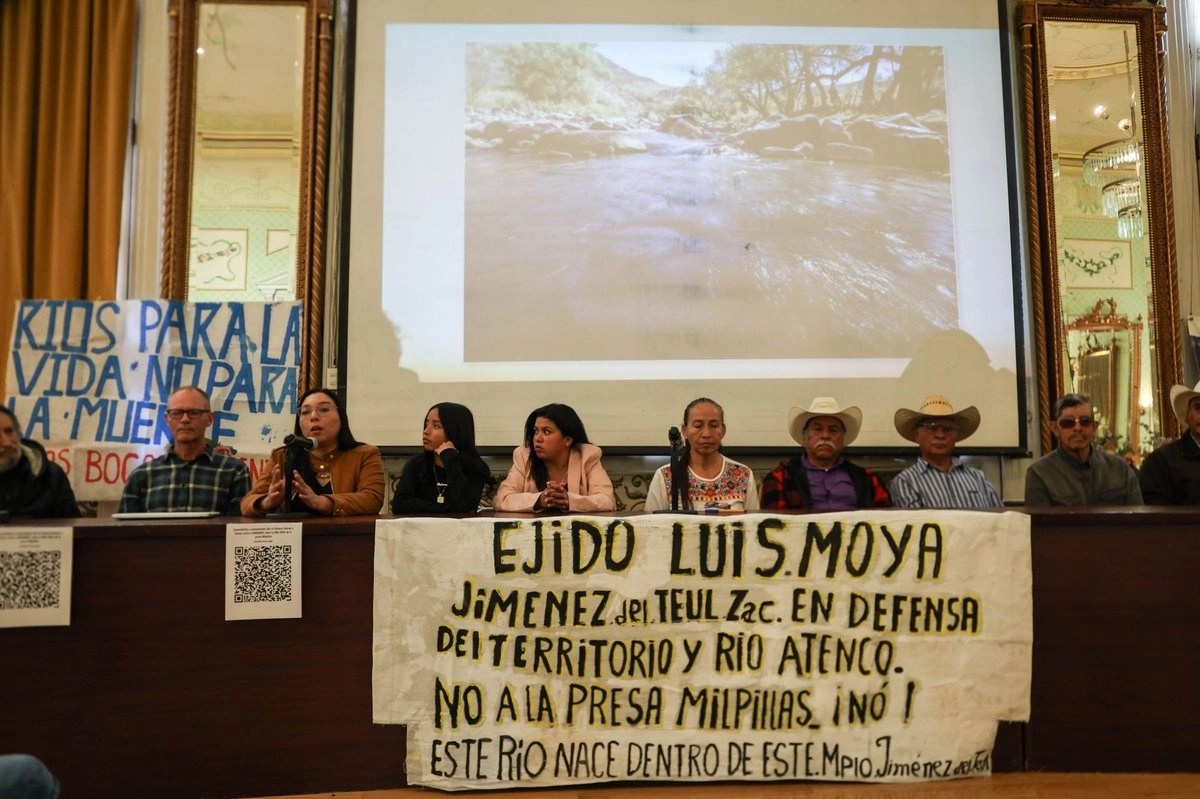 Ejidatarios, pobladores que forman parte del Movimiento en Defensa del Territorio y Río Atenco, expresaron su rechazo a la construcción de la presa Milpillas en los límites de Zacatecas y Durango. Foto