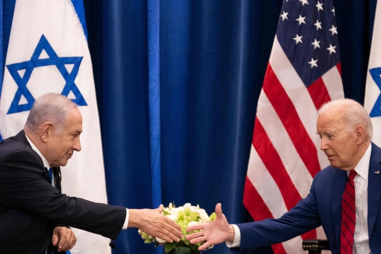 El primer ministro de Israel, Benjamin Netanyahu, y el presidente de Estados Unidos, Joe Biden, durante su reunión en Nueva York, el 20 de septiembre de 2023. Foto Afp 