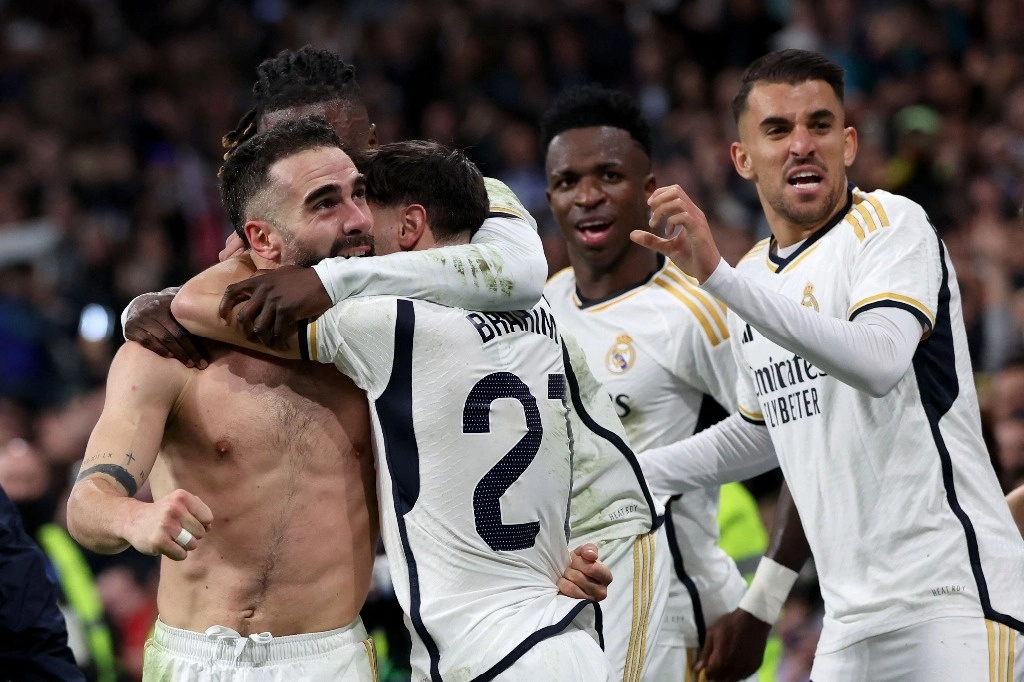 De la tragedia a la euforia en el Santiago Bernabéu: el Real Madrid perdía 2 a 0 ante el colista Almería al descanso pero terminó ganando 3-2, con un gol de Dani Carvajal en el 90+9, el 21 de enero de 2024. Foto Afp
