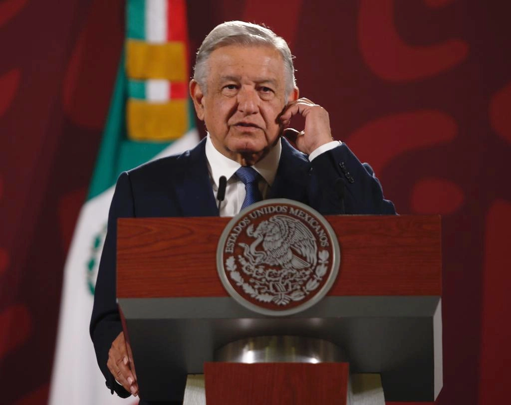 El presidente Andrés Manuel López Obrador durante la conferencia de prensa matutina en Palacio Nacional, el 15 de agosto de 2022. Foto Guillermo Sologuren