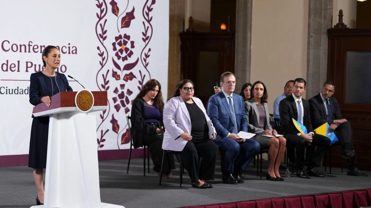 La presidenta Claudia Sheinbaum durante su conferencia matutina desde Palacio Nacional, en la Ciudad de México, el 7 de marzo de 2025. Foto Cortesía