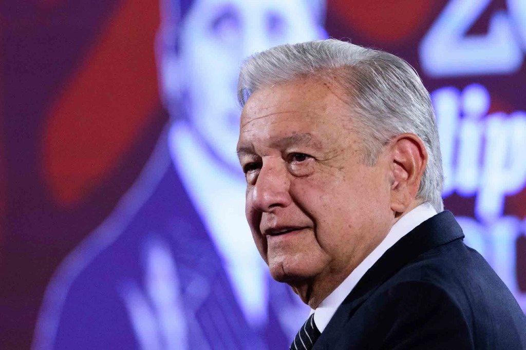 El presidente López Obrador, durante su conferencia matinal de este jueves 23 de mayo, desde Palacio Nacional. Foto Presidencia 