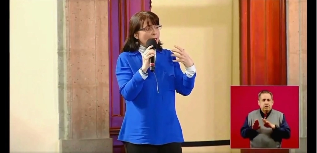 La funcionaria durante la conferencia sobre Covid-19 en Palacio Nacional, este viernes. Foto Presidencia