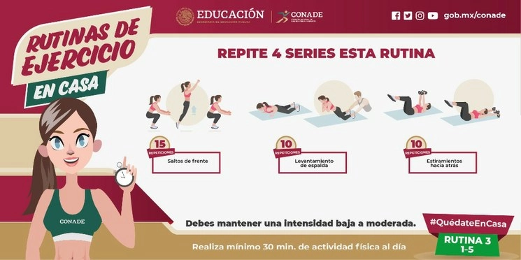 Una de las rutinas propuestas por la Conade para realizar desde casa. Imagen de Twitter @CONADE
