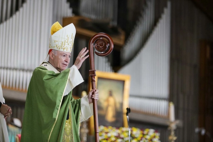 El Cardenal Aguilar Retes durante la misa de mediodía en la Basílica de Guadalupe, en la Ciudad de México, el 2 de julio de 2023. Foto Pablo Ramos
