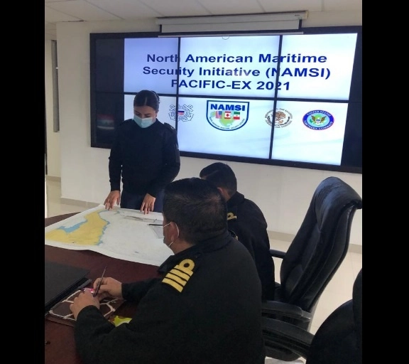 Concluyeron los ejercicios navales de la Iniciativa para la Protección Marítima de América del Norte, denominada NAMSI por sus siglas en inglés, en los que participaron representantes de las marinas armadas de México, Canadá y los Estados Unidos, el 11 de marzo de 2021. Foto cortesía de Semar