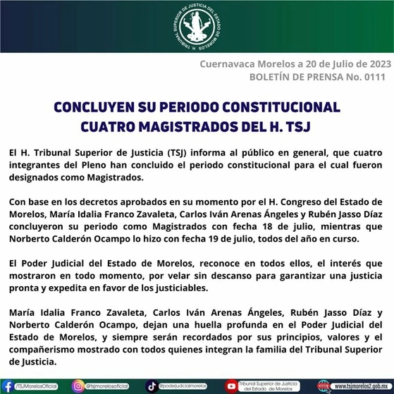 Comunicado oficial de la dependencia.