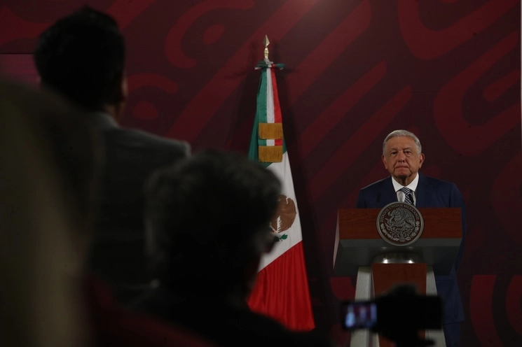 El presidente Andrés Manuel López Obrador durante su conferencia de prensa matutina en Palacio Nacional, en la Ciudad de México, el 11 de agosto de 2023. Foto Yazmín Ortega Cortés