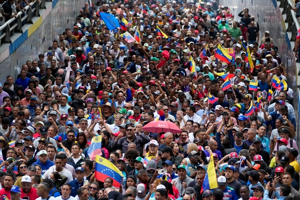 Marcha chavista ayer en la capital. Foto Ap 