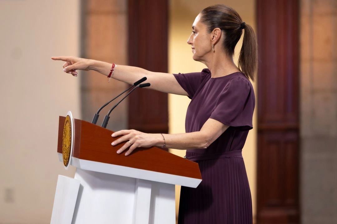 La presidenta de México, Claudia Sheinbaum, durante su conferencia presidencial matutina en Palacio Nacional, en la Ciudad de México, el 22 de mayo de 2025. 