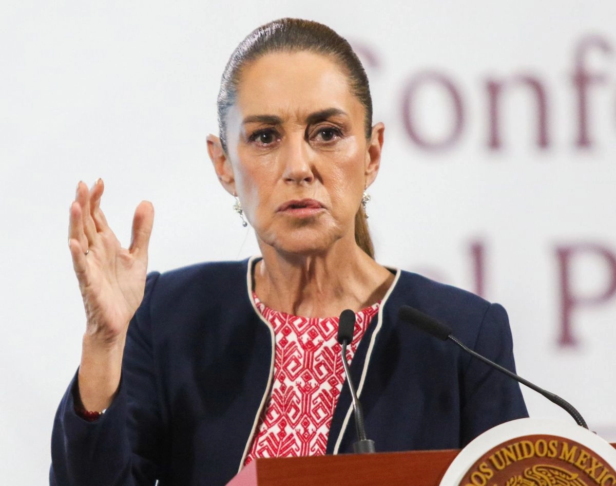 La presidenta Claudia Sheinbaum, durante su conferencia de esta mañana desde Palacio Nacional. 