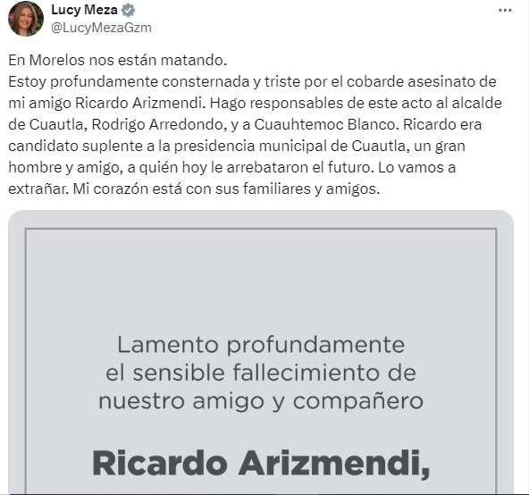 Publicación de Lucía Meza en su perfil de X.