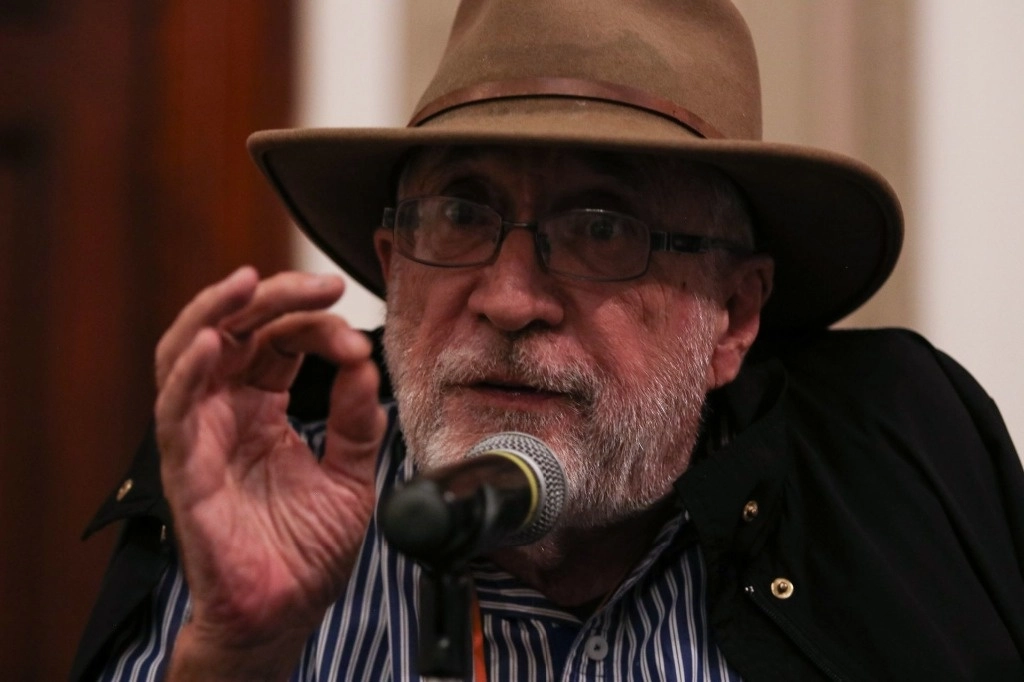 El poeta, activista y ensayista, Javier Sicilia, en un conversatorio en la Casa Universitaria del Libro (CASUL), en CDMX, el 14 de mayo de 2024. Foto Cuartoscuro / Archivo