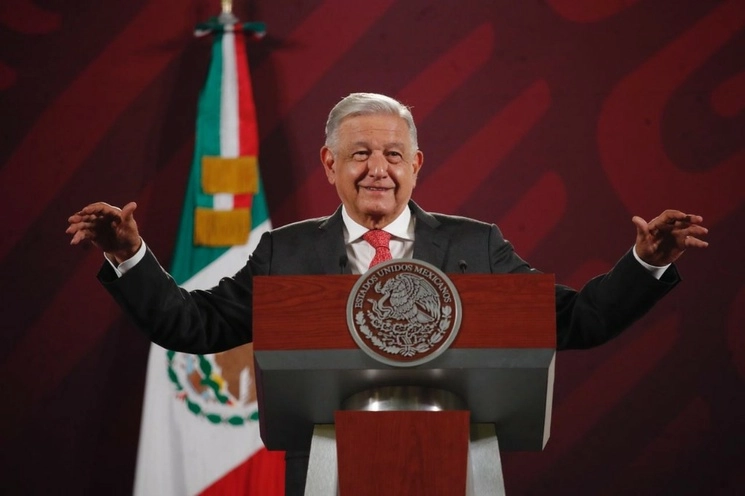 El presidente de México, Andrés Manuel López Obrador, durante su conferencia matutina en Palacio Nacional, en la Ciudad de México, el 27 de julio de 2023. Foto Cristina Rodríguez