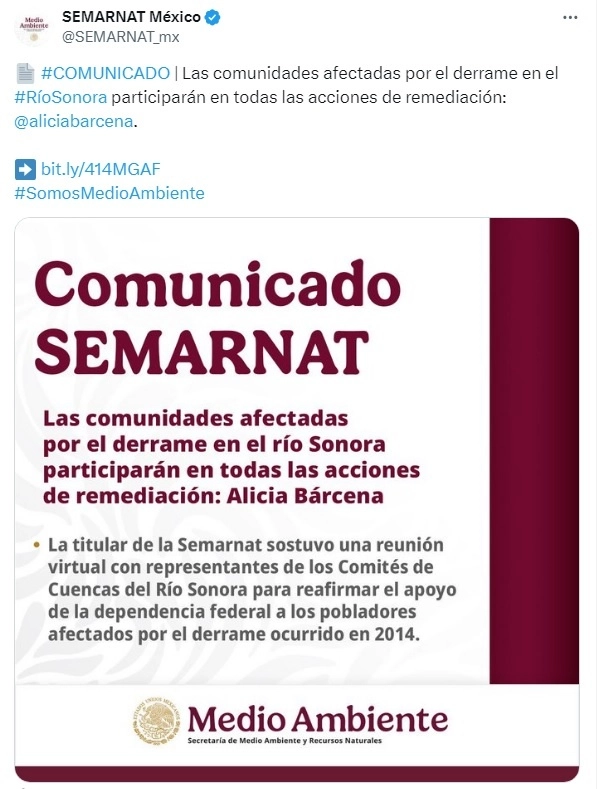 Comunicado de la Semarnat en su perfil de X.