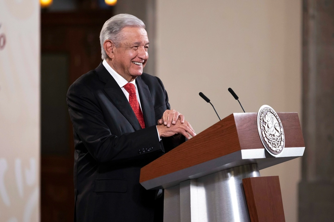 El presidente López Obrador, esta mañana del 24 de enero, durante la conferencia en Palacio Nacional. Foto cortesía Presidencia