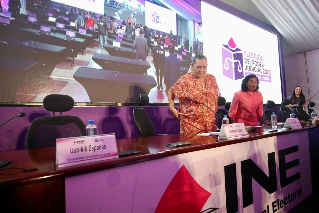 La presidenta del INE, Guadalupe Taddei, durante la inauguración de la Sala de Prensa para la jornada del Proceso Electoral extraordinario para la elección de diversos cargos del Poder Judicial el 31 de mayo del 2025. Foto