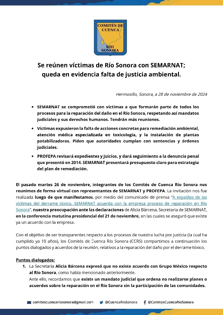 Parte del comunicado que difundieron los Comités en sus redes.