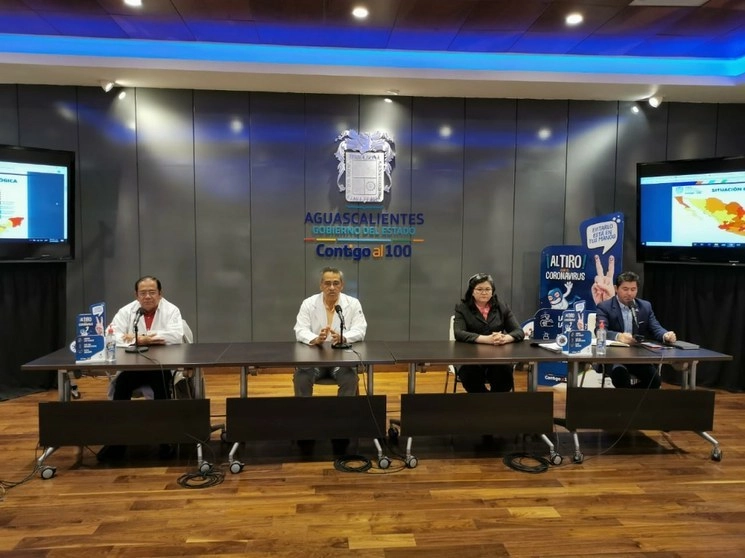 En imagen de archivo, conferencia del Instituto de Servicios de Salud del estado de Aguascalientes sobre el Covid-19. Foto @GobAgs
