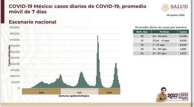 Gráfica de la semana sobre los casos diarios.