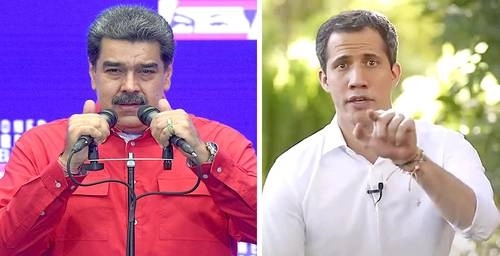 El presidente de Venezuela, Nicolás Maduro (en imagen de hace unos días), retuiteó ayer la ratificación del canciller Marcelo Ebrard sobre el comienzo de negociaciones con la oposición en la Ciudad de México este viernes. A la derecha, el líder Juan Guaidó. Foto Afp y tomada de Twitter