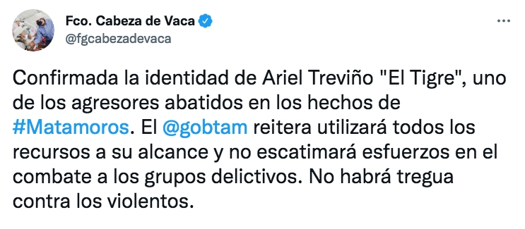 Ariel Treviño, ‘El Tigre’, era el líder regional de esa organización delictiva. Captura de imagen tomada de @fgcabezadevaca