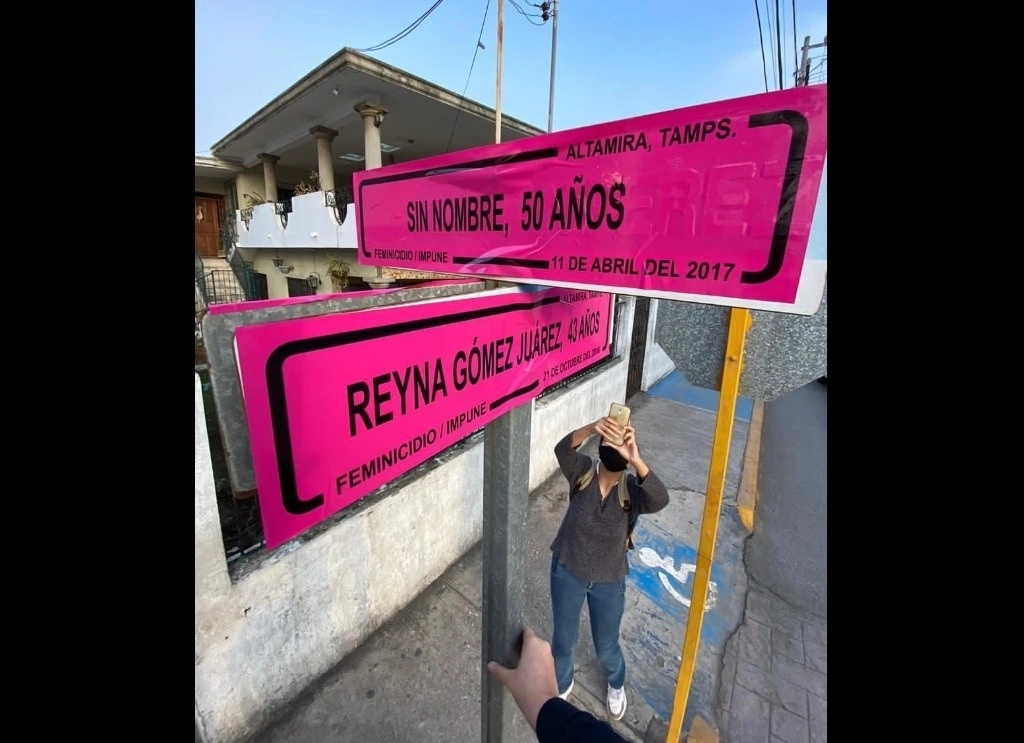 En Tampico, el colectivo Mujer Manglar cambió la nomenclatura de calles por el nombre de víctimas de feminicidio. Foto David Castellanos/ Archivo

