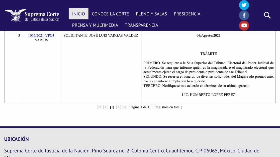 El presidente de la SCJN,  Arturo Zaldívar Lelo de Larrea, emitió un acuerdo donde no admite a trámite el recurso y lo detiene hasta que se haga una aclaración. Imagen captura de pantalla SCJN