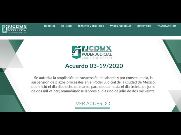 Los interesados podrán acceder a la página www.poderjudicialcdmx.gob.mx, precisó el Tribunal Superior de Justicia al señalar que la suspensión no aplica en materia penal