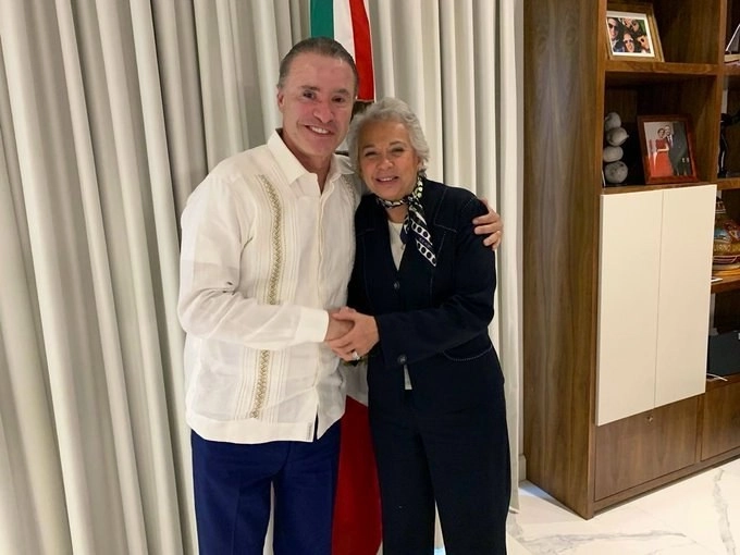 Quirino Ordaz, gobernador de Sinaloa, y Olga Sánchez Cordero, titular de Segob, en imagen de archivo. Foto  @QuirinoOC 