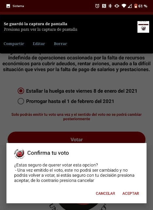 Captura de pantalla de la convocatoria de la Sección 15 de la CTM. 