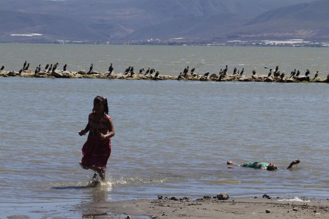 Niños juegan en la ribera del lago de Chapala, en Jalisco, a pesar de su alto grado de contaminación, ocasionada por desechos de industriales y la descarga de aguas negras. Foto 
