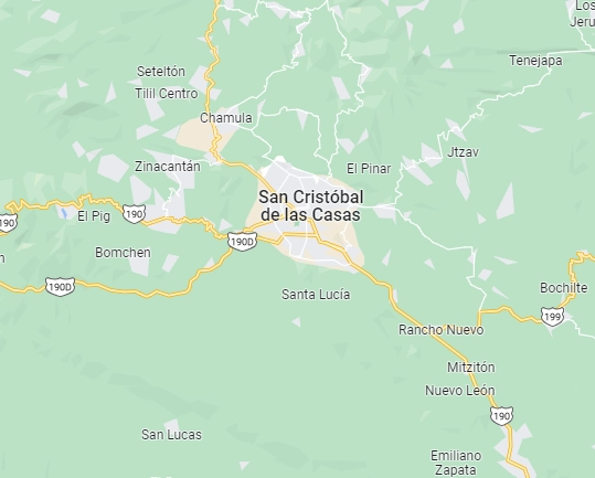 Autoridades ejidales de San Cristóbal de las Casa, Chiapas denunciaron la desaparición de dos de sus representantes hace tres semanas. Foto Google Maps