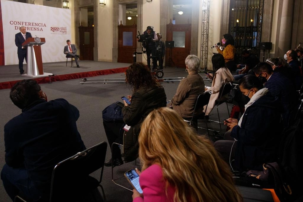 El presidente de México, Andrés Manuel López Obrador, durante su conferencia matutina en Palacio Nacional, Ciudad de México, el 25 de julio de 2022. Foto Pablo Ramos